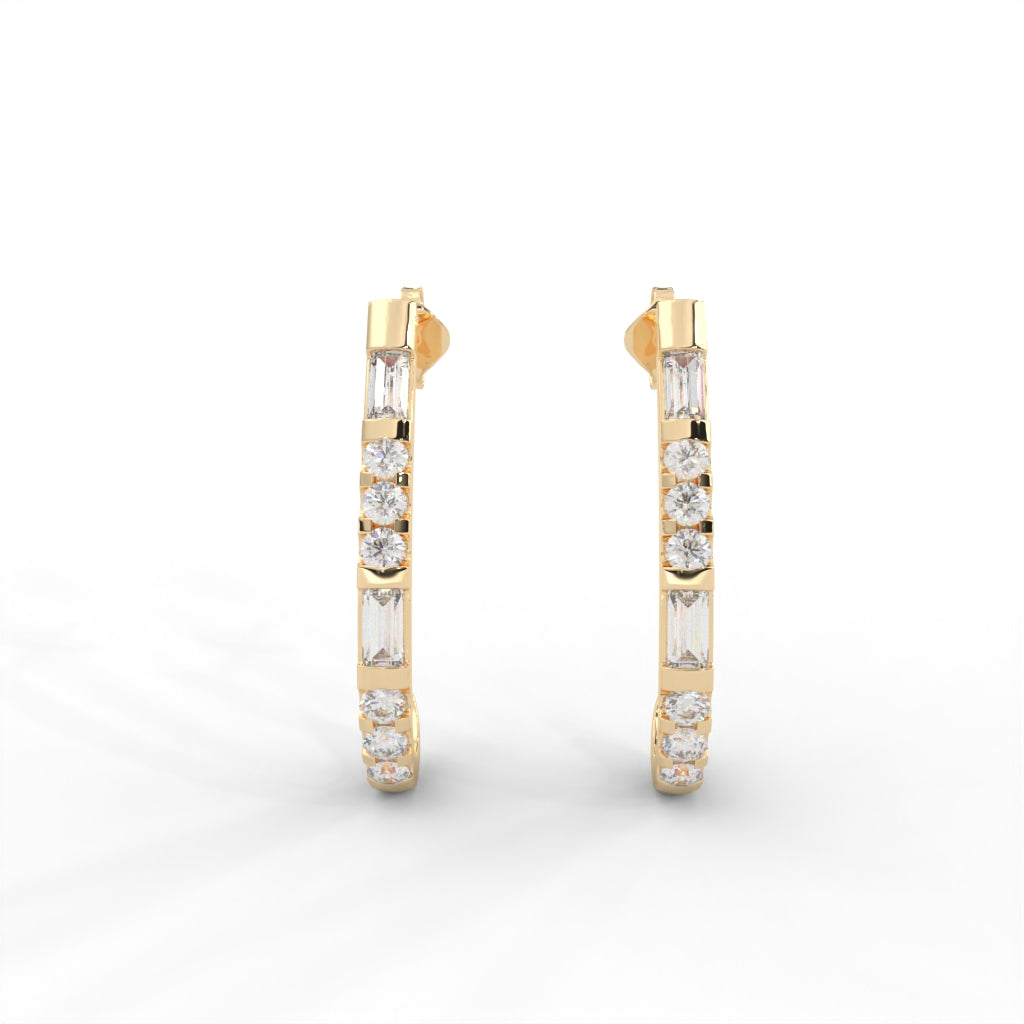 0.82 CARAT DEW Straight Baguette Moissanite J-Hoop Earrings in 14K Yellow Gold Plated