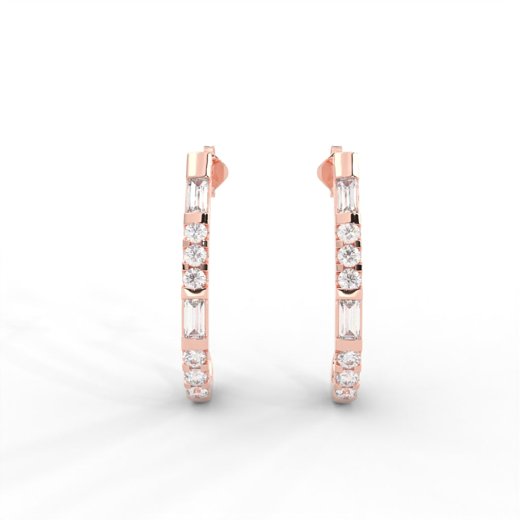 0.82 CARAT DEW Straight Baguette Moissanite J-Hoop Earrings in 14K Yellow Gold Plated