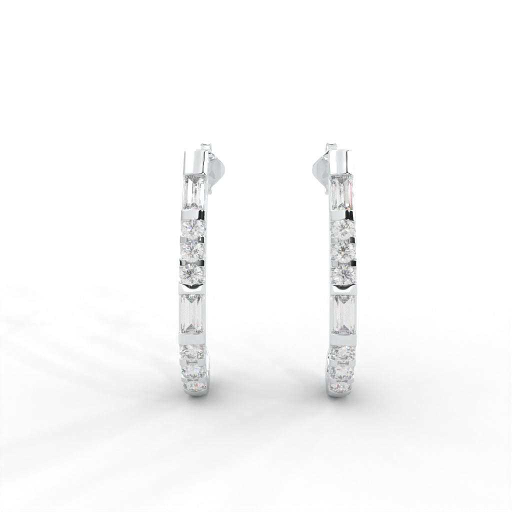 0.82 CARAT DEW Straight Baguette Moissanite J-Hoop Earrings in 14K Yellow Gold Plated