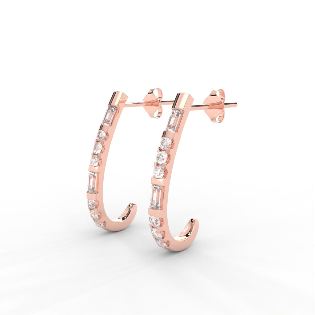 0.82 CARAT DEW Straight Baguette Moissanite J-Hoop Earrings in 14K Yellow Gold Plated