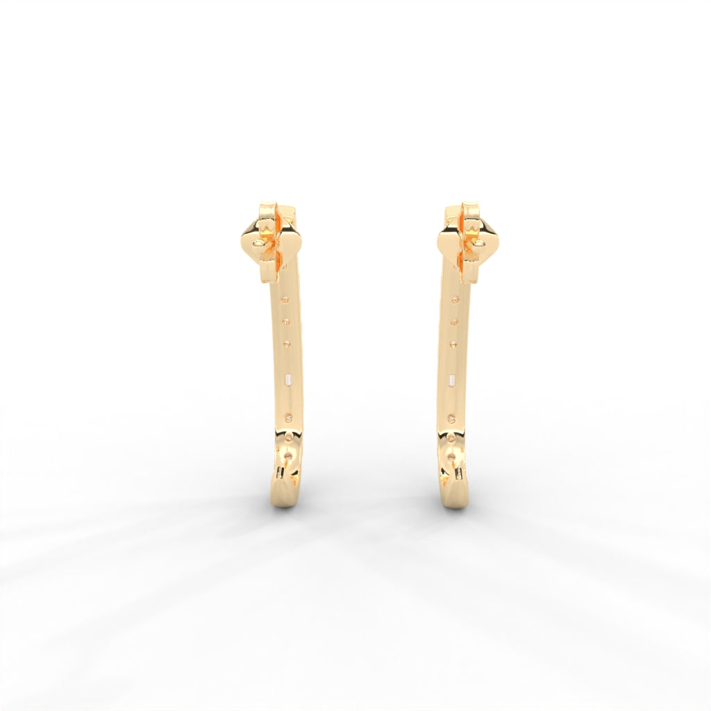 0.82 CARAT DEW Straight Baguette Moissanite J-Hoop Earrings in 14K Yellow Gold Plated