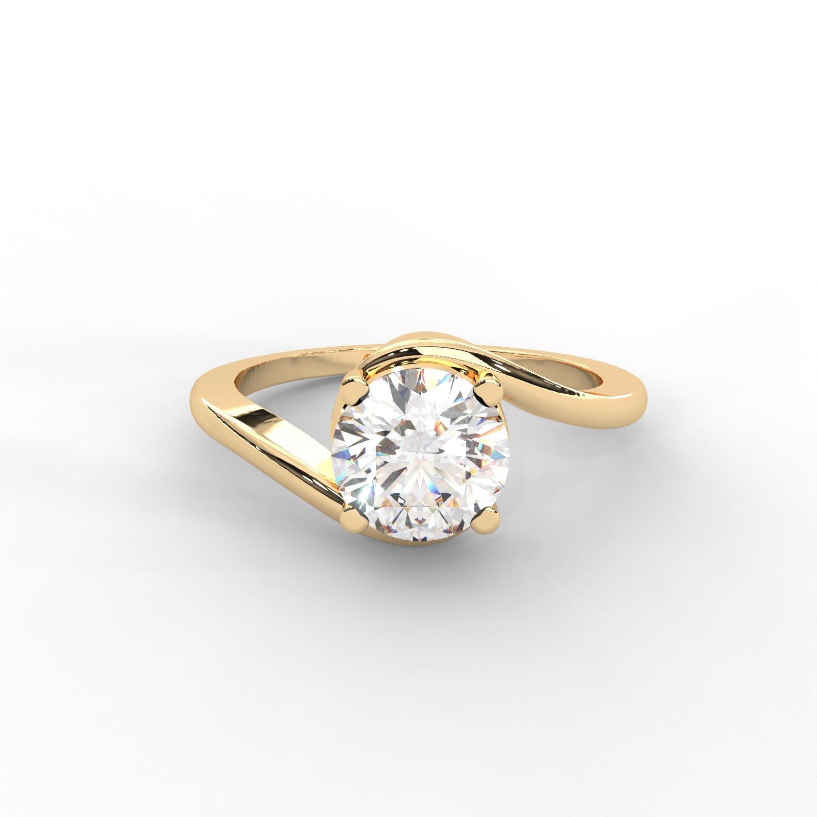 Moissanite Swirl Bypass Solitaire Ring - 1 CARAT 14K White Gold Plated