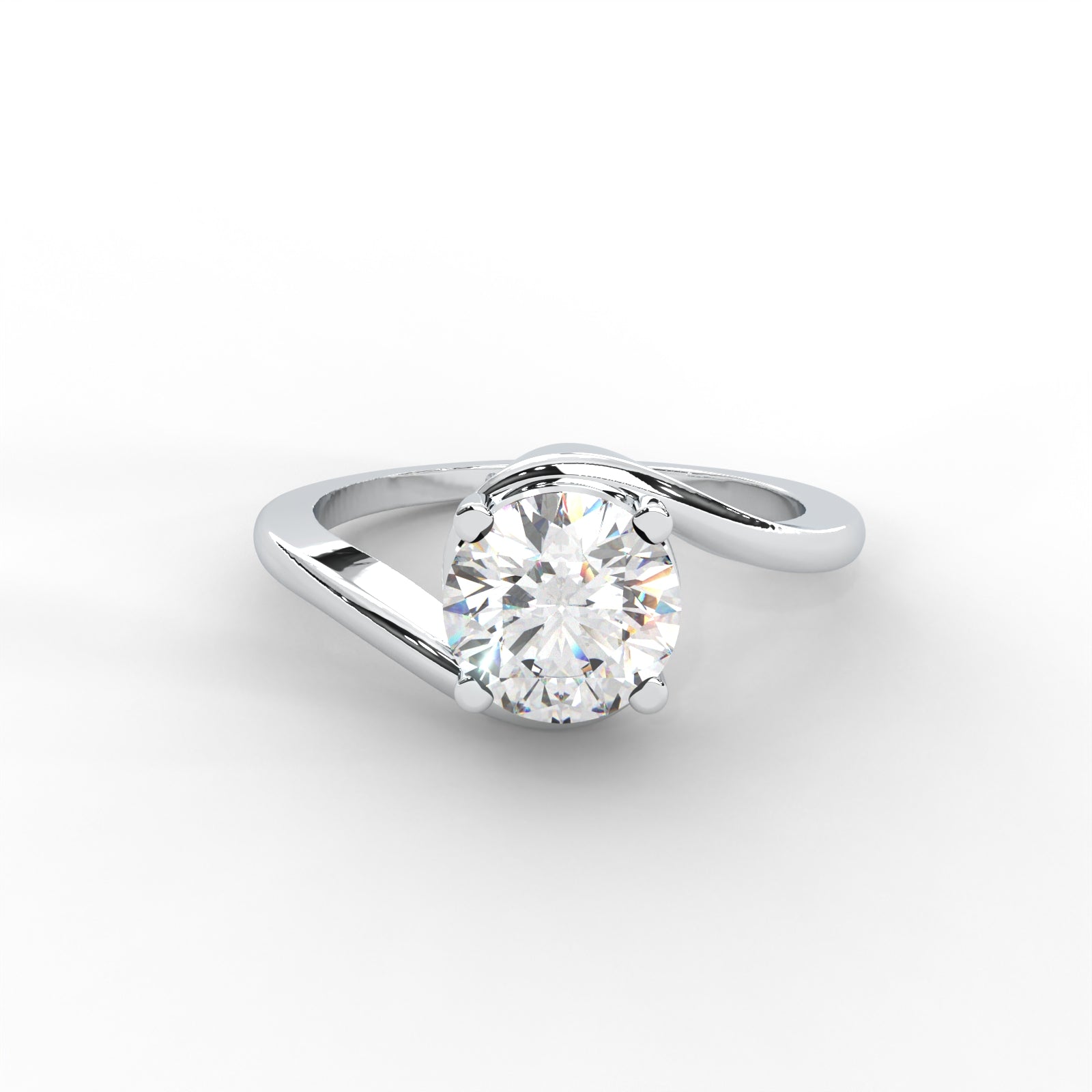 Moissanite Swirl Bypass Solitaire Ring - 1 CARAT 14K White Gold Plated