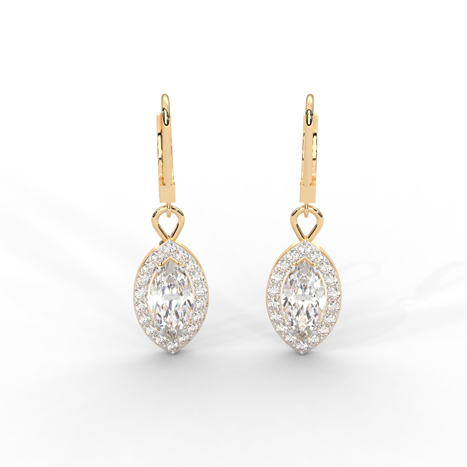 0.95 CARAT Marquise Moissanite Halo Drop Earrings in 14K White Gold Plated