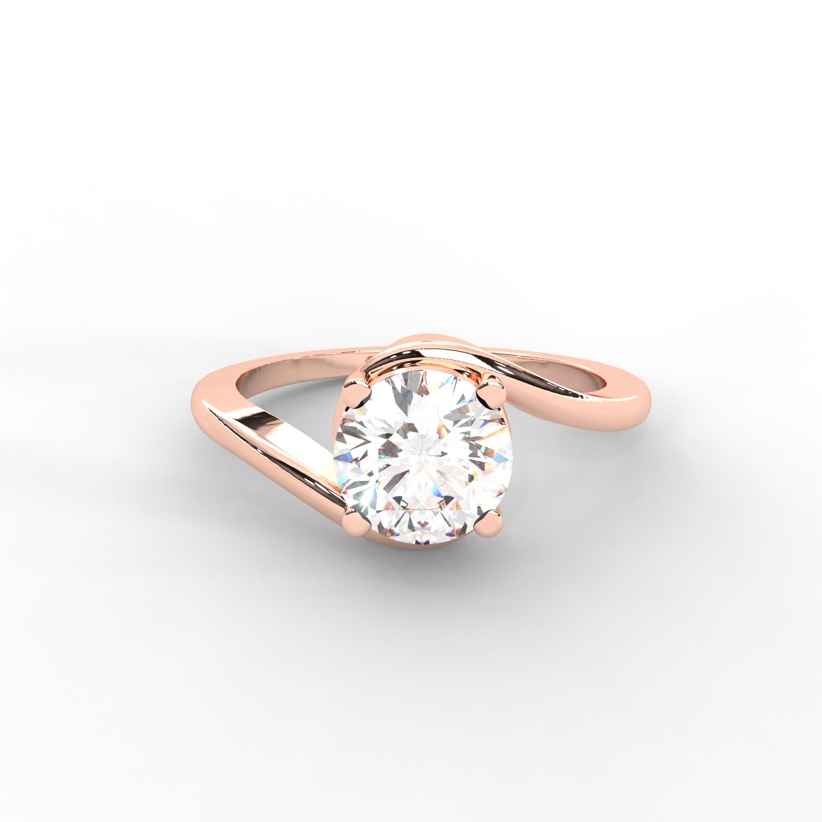 Moissanite Swirl Bypass Solitaire Ring - 1 CARAT 14K White Gold Plated