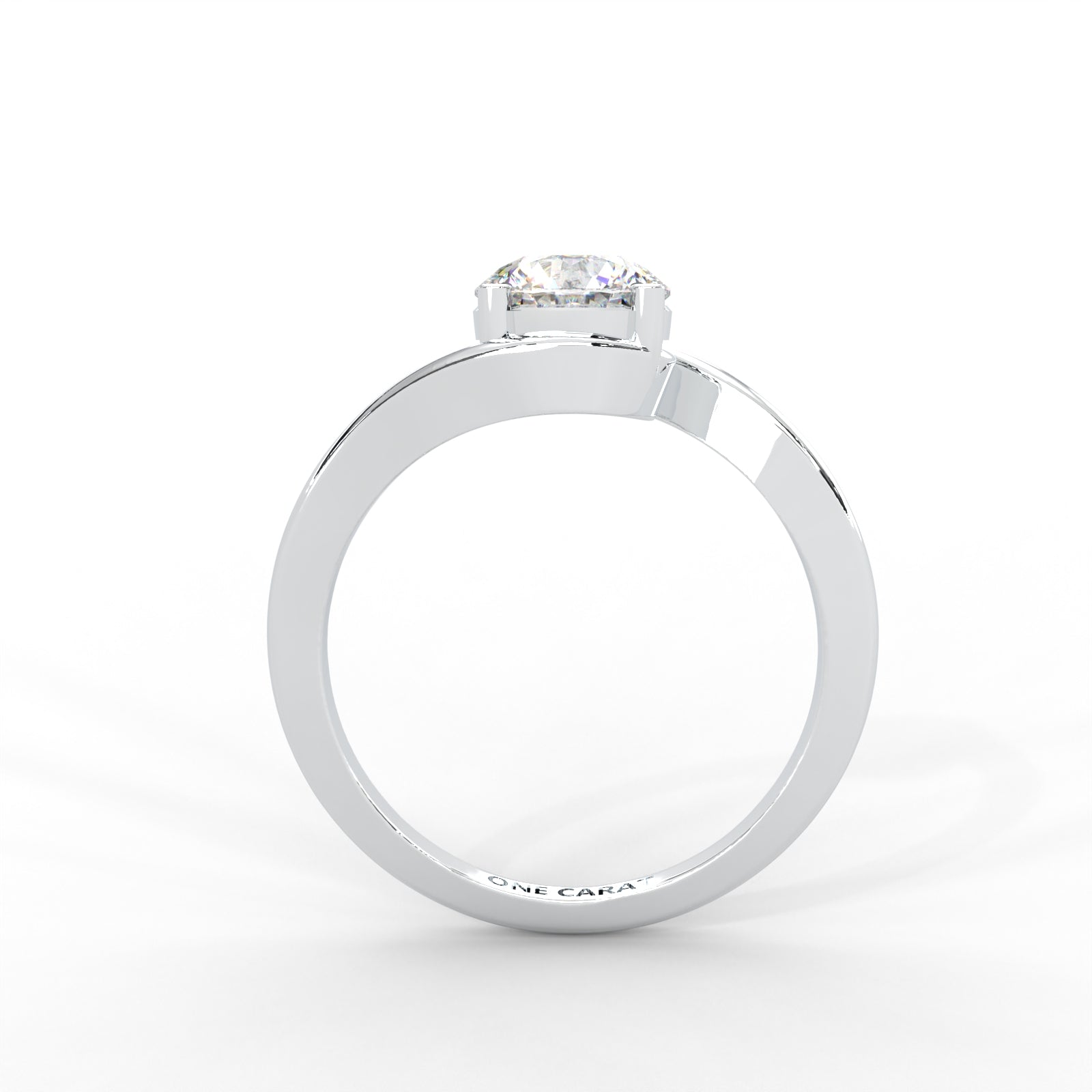 Moissanite Swirl Bypass Solitaire Ring - 1 CARAT 14K White Gold Plated