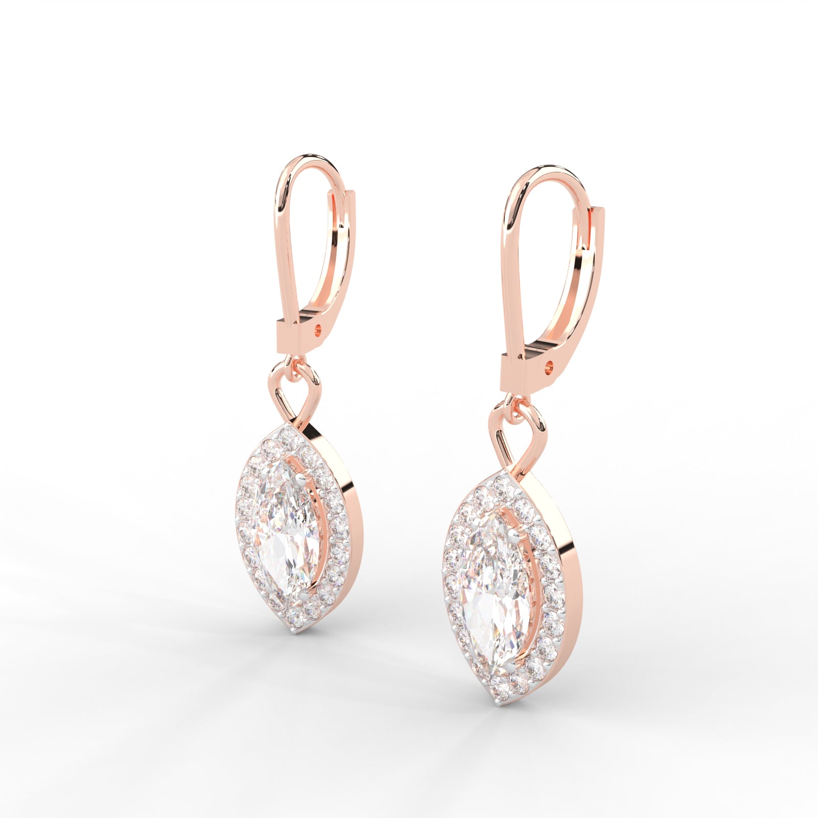 0.95 CARAT Marquise Moissanite Halo Drop Earrings in 14K White Gold Plated