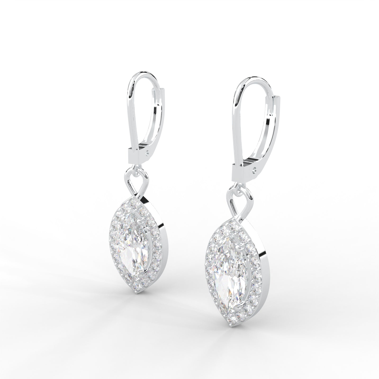 0.95 CARAT Marquise Moissanite Halo Drop Earrings in 14K White Gold Plated