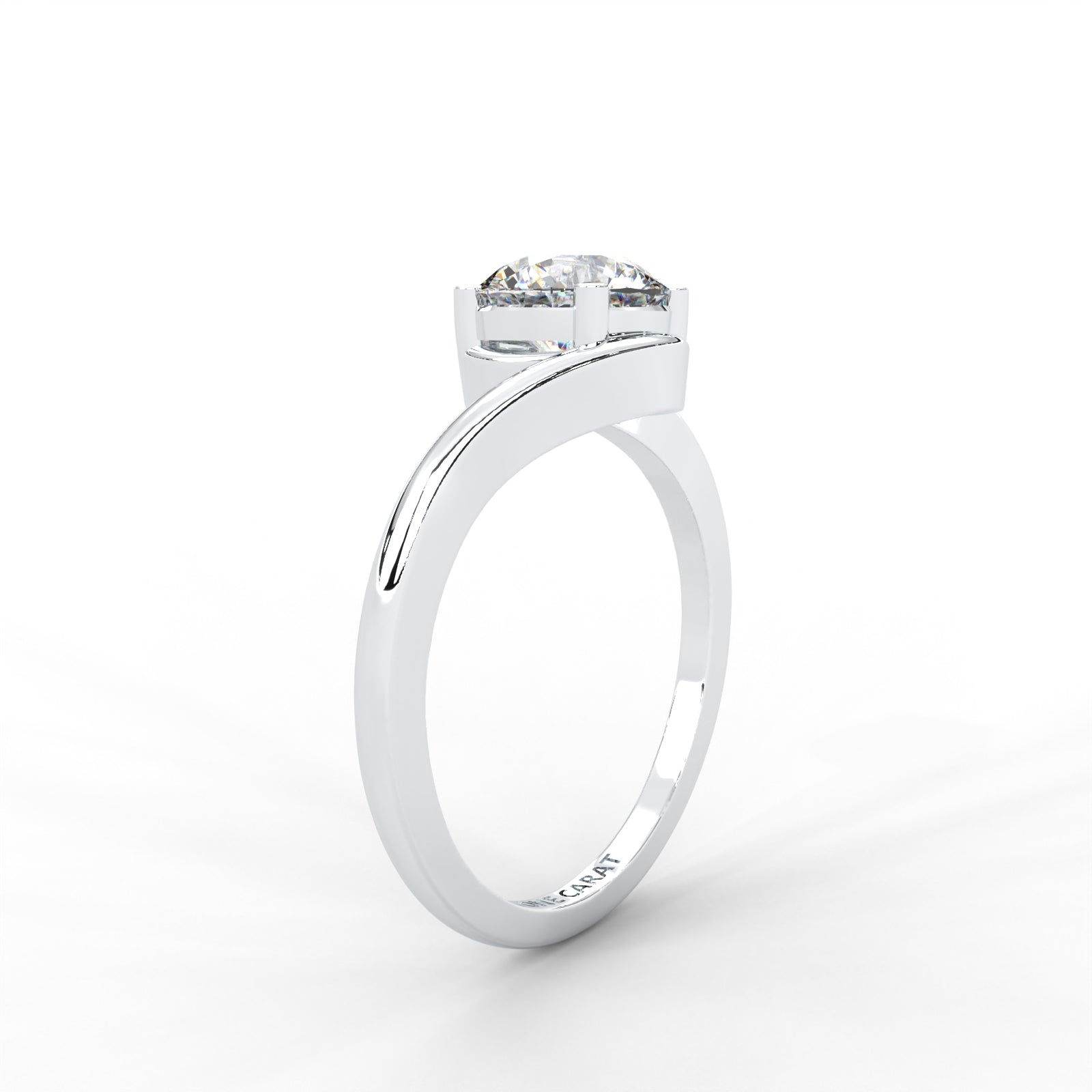 Moissanite Swirl Bypass Solitaire Ring - 1 CARAT 14K White Gold Plated