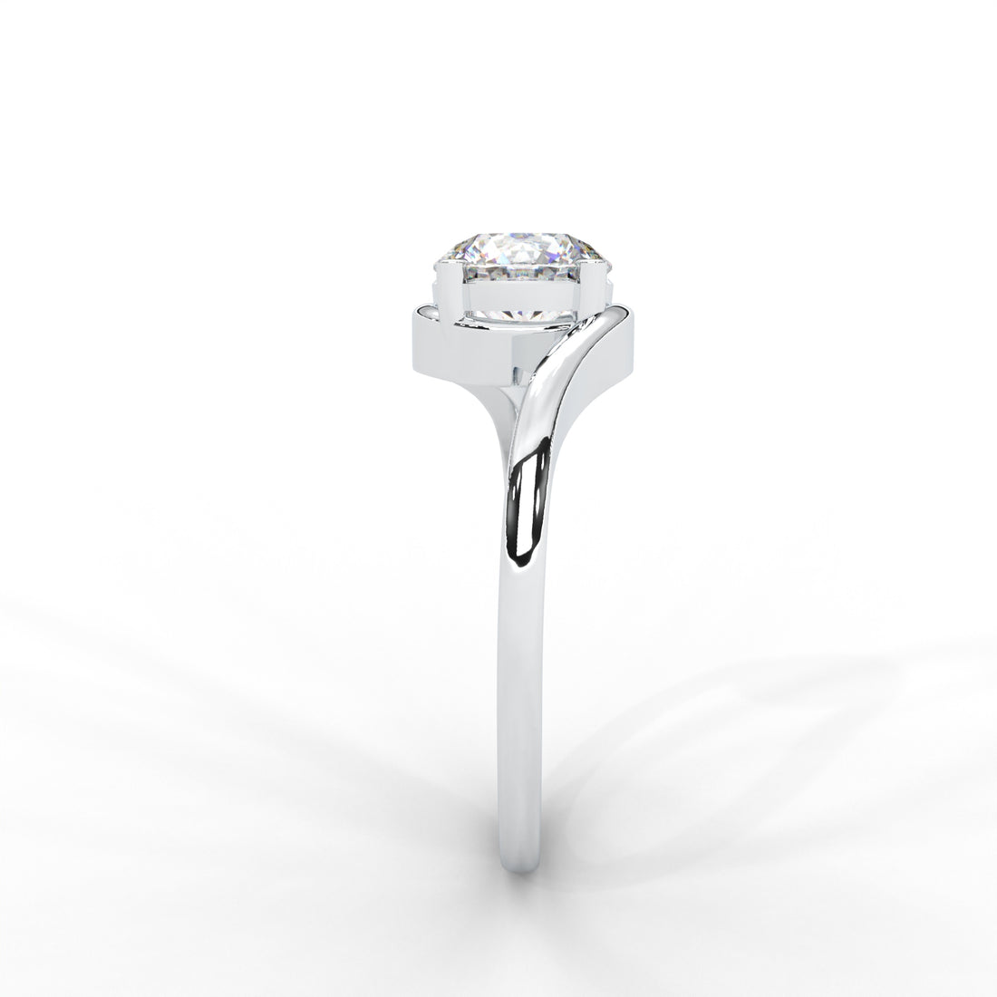 Moissanite Swirl Bypass Solitaire Ring - 1 CARAT 14K White Gold Plated