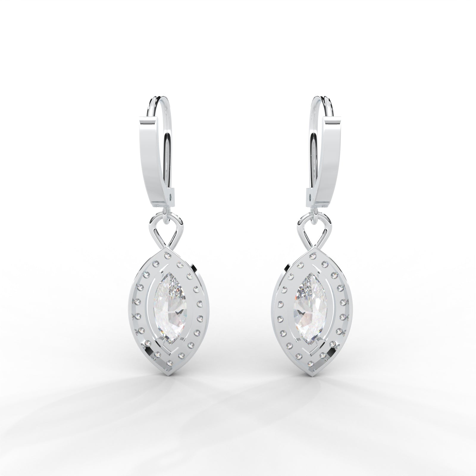 0.95 CARAT Marquise Moissanite Halo Drop Earrings in 14K White Gold Plated