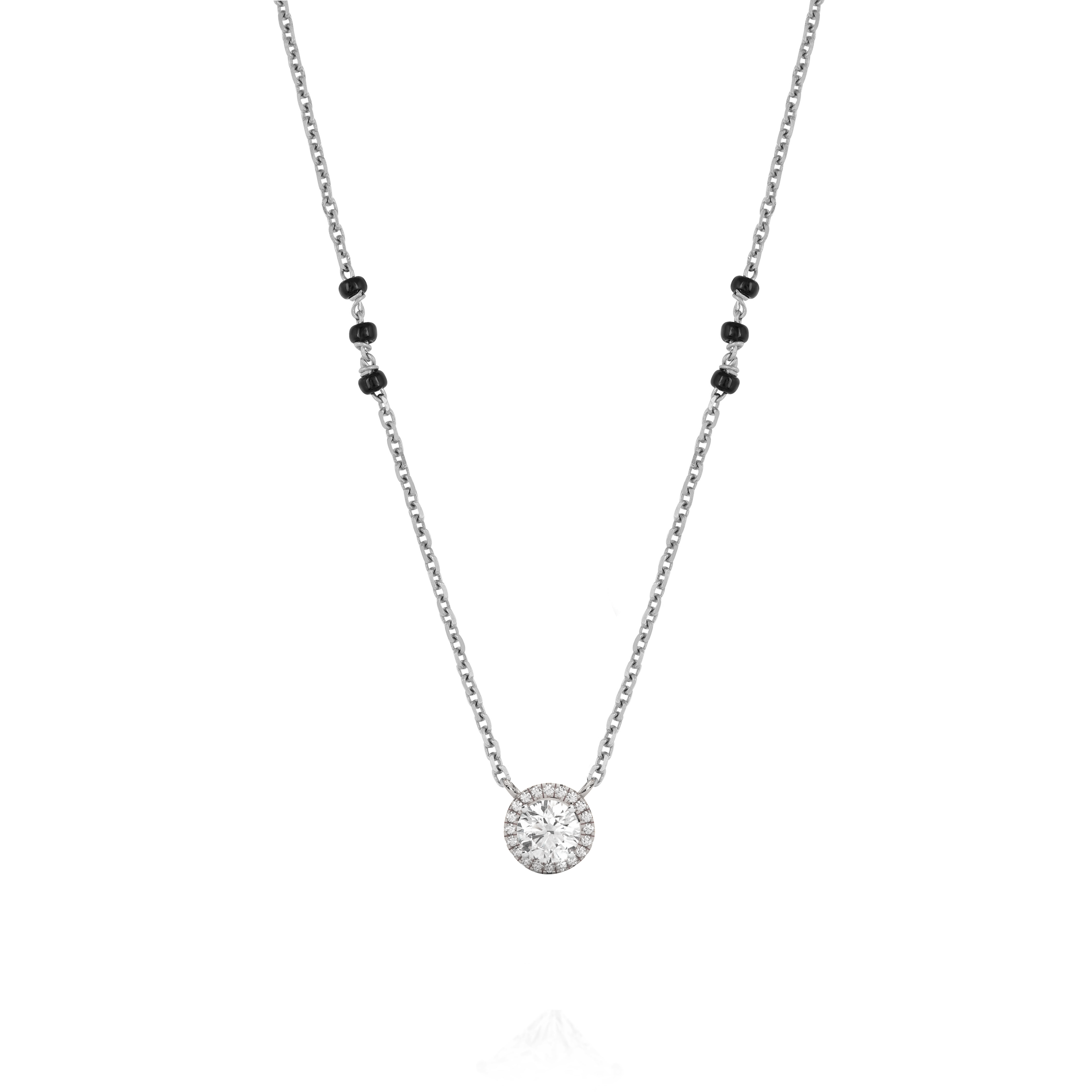 1 CARAT DEW Round Moissanite Cluster Halo Signature Mangalsutra in 14K Yellow Gold Plated