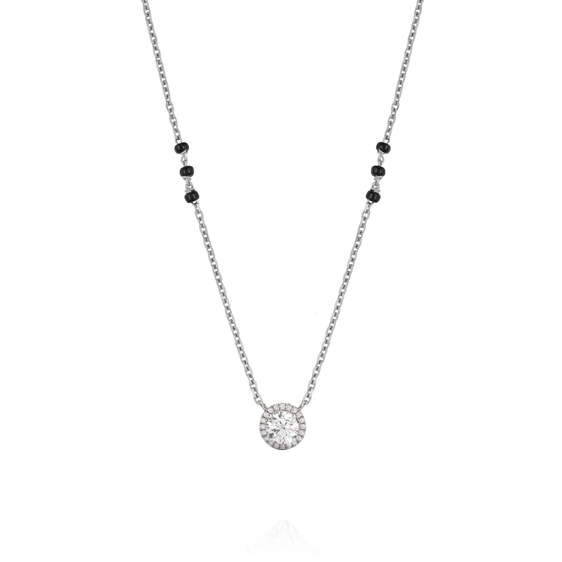 1 CARAT DEW Round Moissanite Cluster Halo Signature Mangalsutra in 14K Yellow Gold Plated