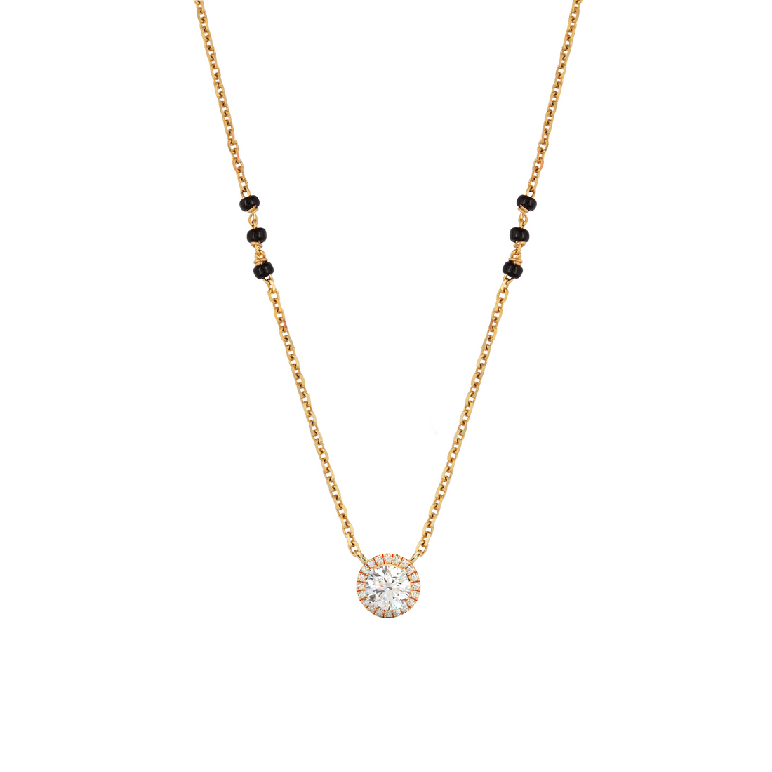 1 CARAT DEW Round Moissanite Cluster Halo Signature Mangalsutra in 14K Yellow Gold Plated