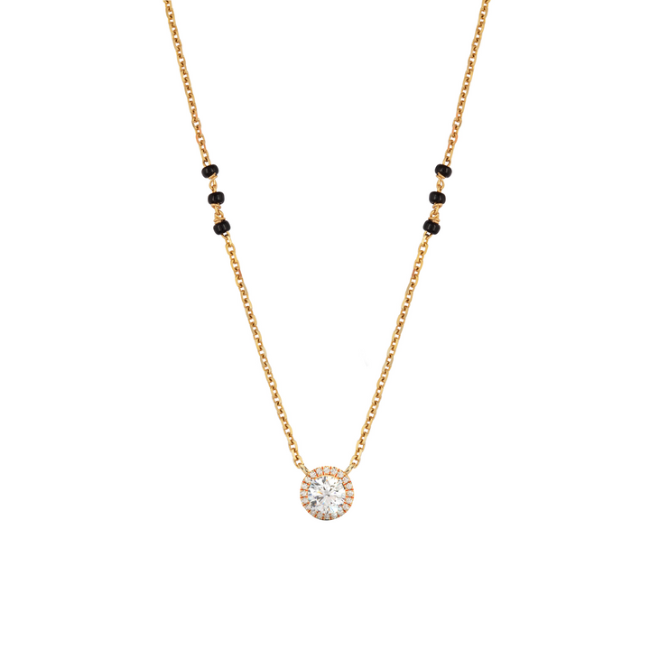 1 CARAT DEW Round Moissanite Cluster Halo Signature Mangalsutra in 14K Yellow Gold Plated